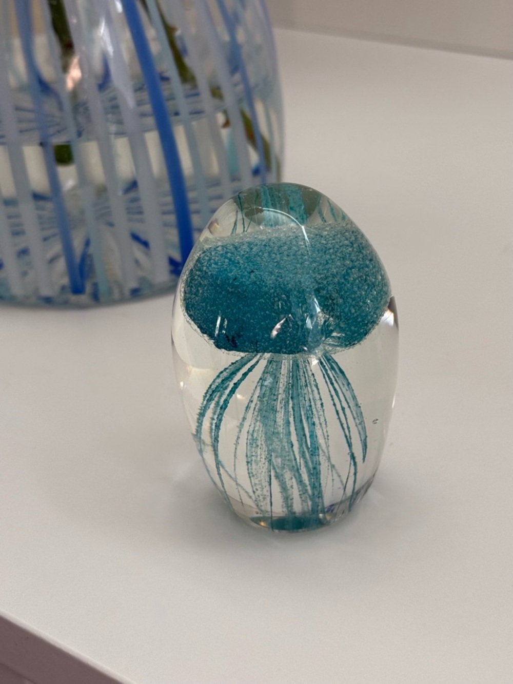 Teal Glass Jellyfish Art Paperweight - Unbranded - Picture 3 of 6